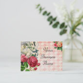Pink Argyle Floral Business Card (Standing Front)