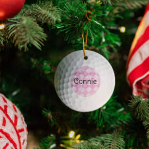 Pink Argyle Golf Lover Personalized Metal Ornament