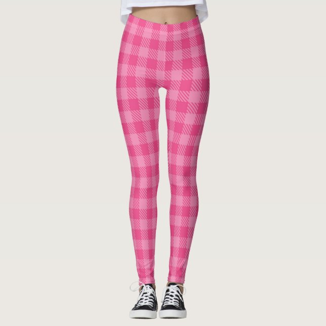 Pink Argyle Lumberjack Plaid Pattern Leggings (Front)