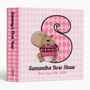 Pink Argyle Monogram Letter S Baby Scrapbook Binder