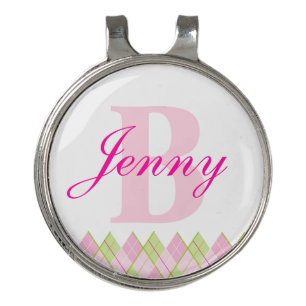 Pink argyle monogram name golf clip