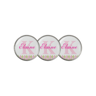 Pink argyle monogram name golf markers