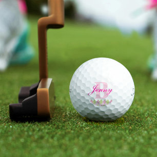 Pink argyle monogram name golf monogram balls