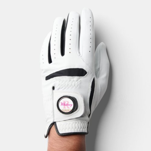 Pink argyle monogram name initial golf glove