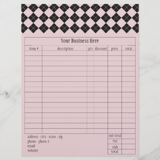 Pink Argyle Order Form (Front)