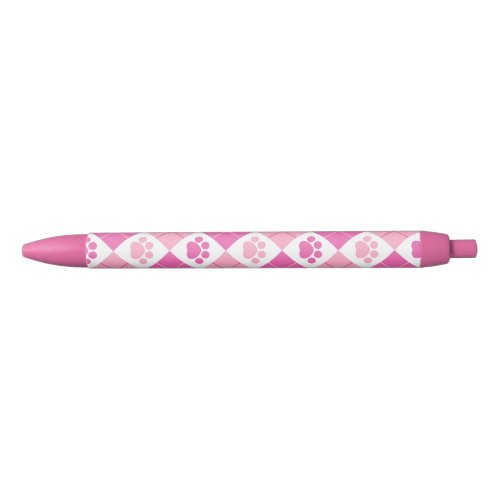 Pink Argyle Paw Print Pattern Black Ink Pen