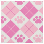 Pink Argyle Paw Print Pattern Fabric