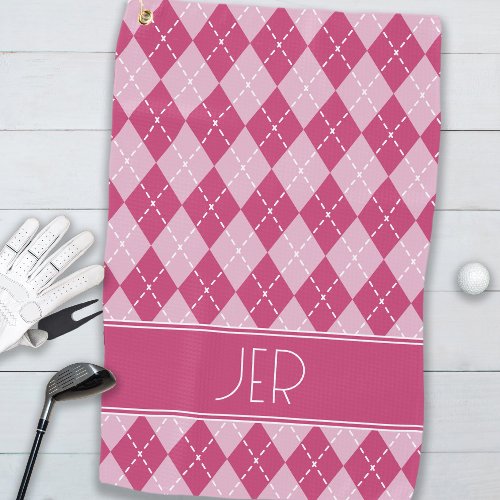Pink Argyle Plaid Custom Monogram Initials Classic Golf Towel