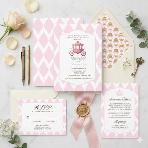 Pink Argyle Princess Carriage Baby Shower Invitation