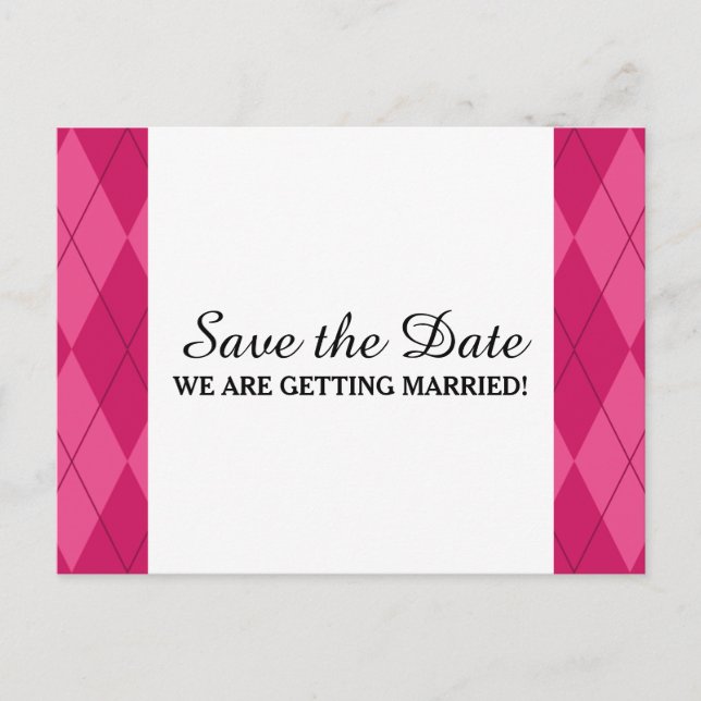 Pink Argyle Save the Date Postcard (Front)