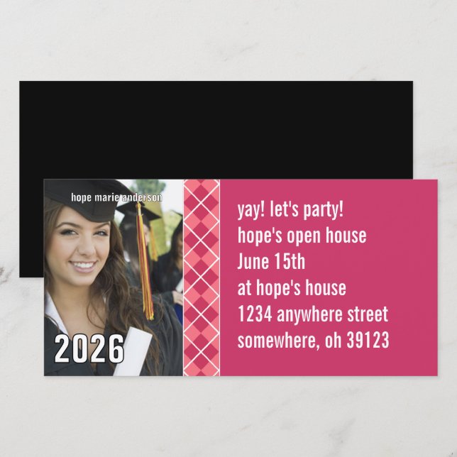 Pink Argyle Senior Pictures Photo Graduation  (Front/Back)