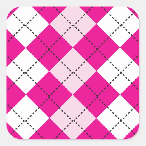 Pink Argyle Square Sticker