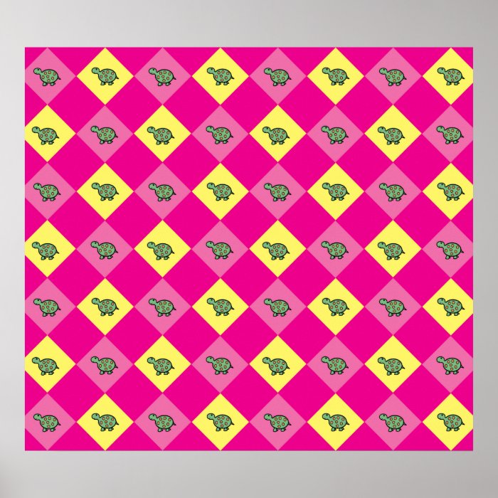 Pink argyle turtle pattern posters