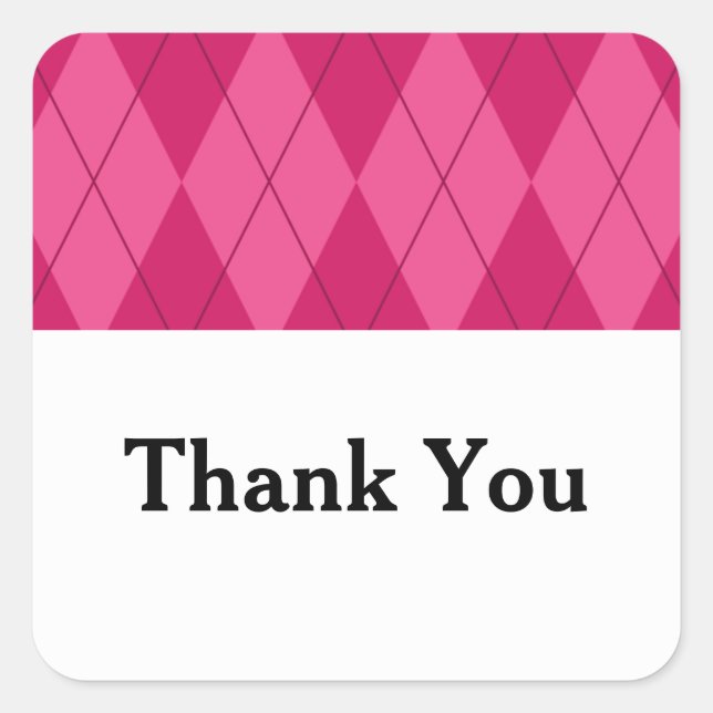 Pink Argyle Wedding Thank You Stickers (Front)