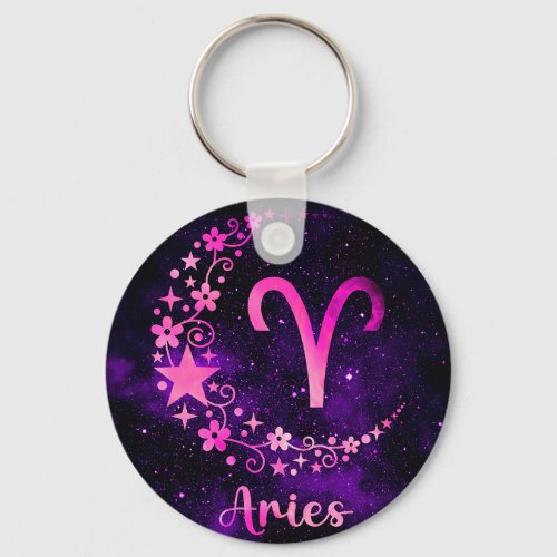 Pink Aries Zodiac Keyring