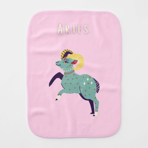 Pink Aries, zodiac, star sign print Baby Burp Cloth