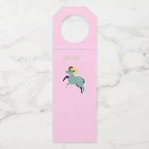 Pink Aries, zodiac, star sign print Bottle Hanger Tag
