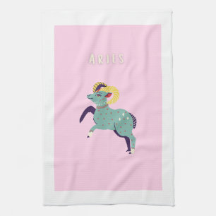 Pink Aries, zodiac, star sign print Kitchen Towel
