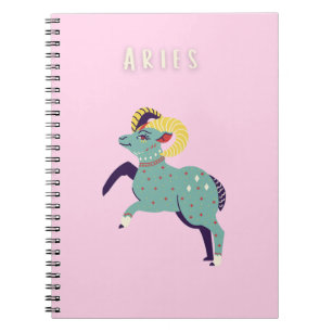 Pink Aries, zodiac, star sign print Notebook