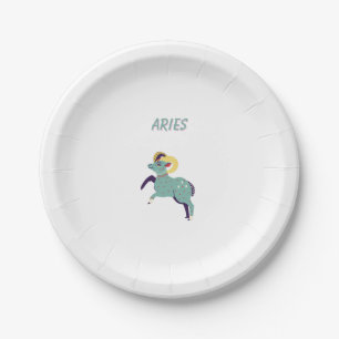 Pink Aries, zodiac, star sign print Paper Plates
