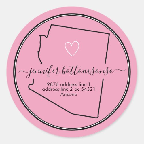 Pink Arizona return address Signature heart Classic Round Sticker