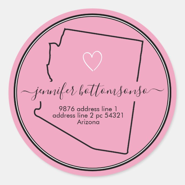 Pink Arizona return address Signature heart Classic Round Sticker