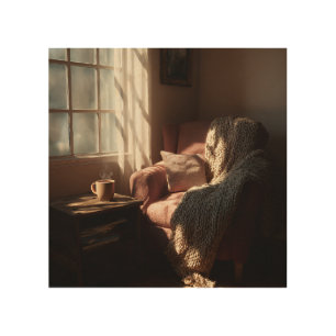 Pink Armchair Sunlit Corner Wood Wall Art
