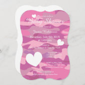 Pink army camo baby shower invitations with hearts (Front/Back)