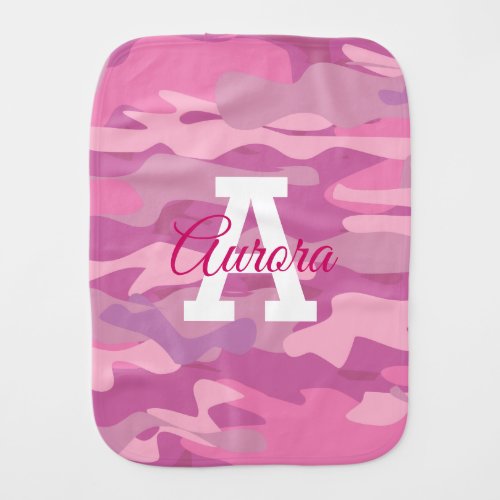 Pink army camo burp cloth with custom baby name