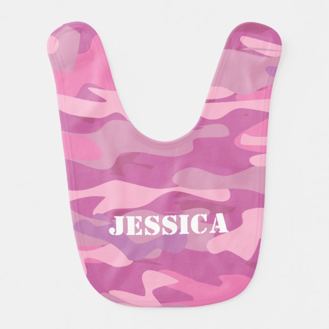 Pink army camo camouflage baby bib for girl (Front)