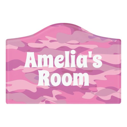 Pink army camo camouflage custom name girls room door sign