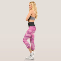 Women's Active Pink Camouflage Workout Capri Leggings. • High rise