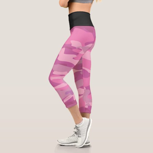 Pink army camo camouflage high waist stretchy capri leggings