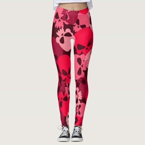 Pink Army Skull Camouflage Pattern Allover Leggins Leggings