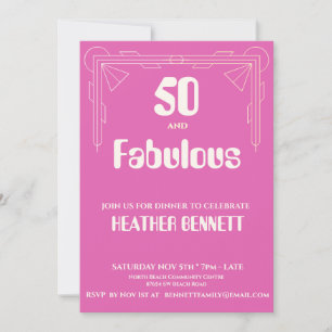 Pink Art Deco 50 and Fabulous Birthday Invitation