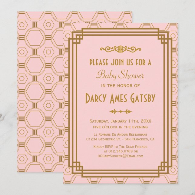 Pink Art Deco Baby Shower Invites (Front/Back)