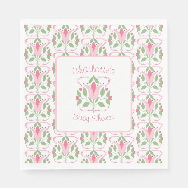 Pink Art Deco Baby Shower Luncheon Napkins (Front)