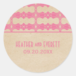 Pink Art Deco Border Wedding Stickers