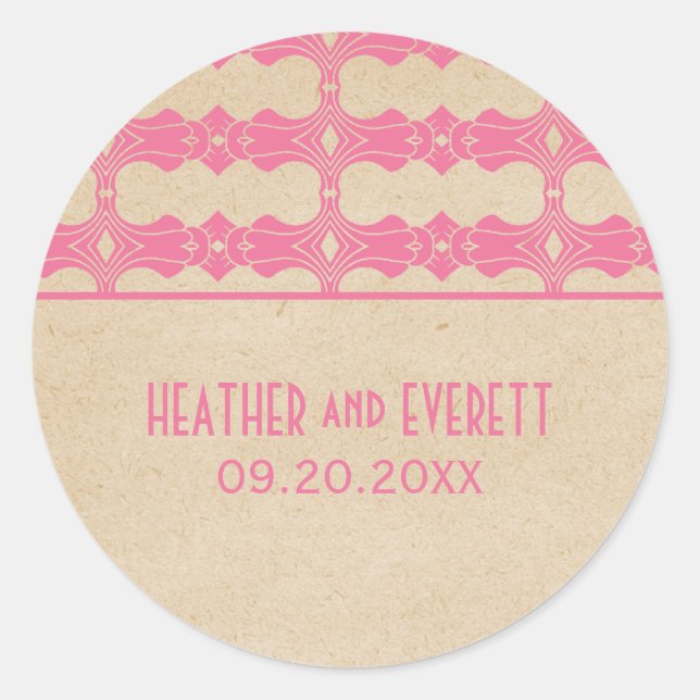 Pink Art Deco Border Wedding Stickers (Front)