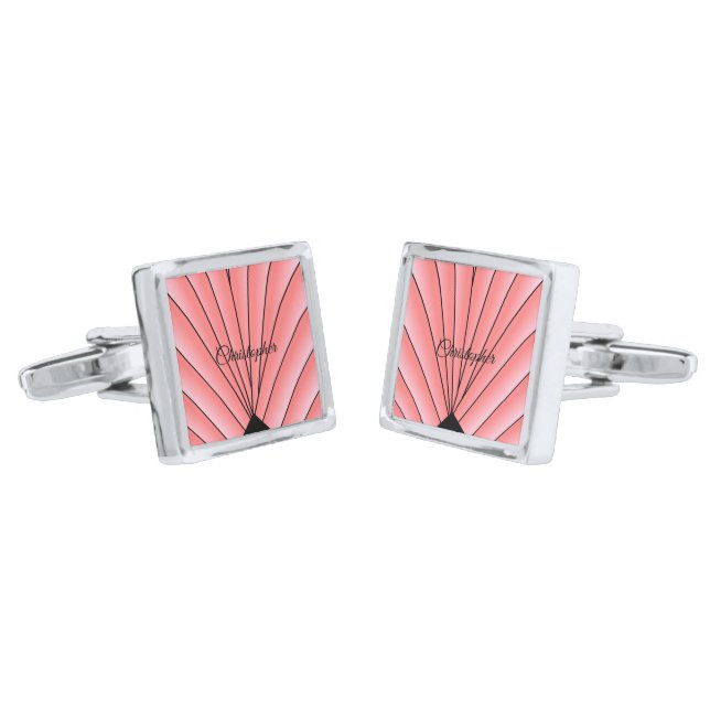 Pink Art Deco Design Cufflinks (Angled)
