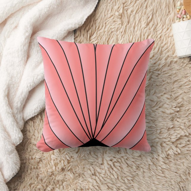 Pink Art Deco Fan Design Throw Pillow (Blanket)