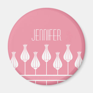 Pink Art Deco Floral Magnet