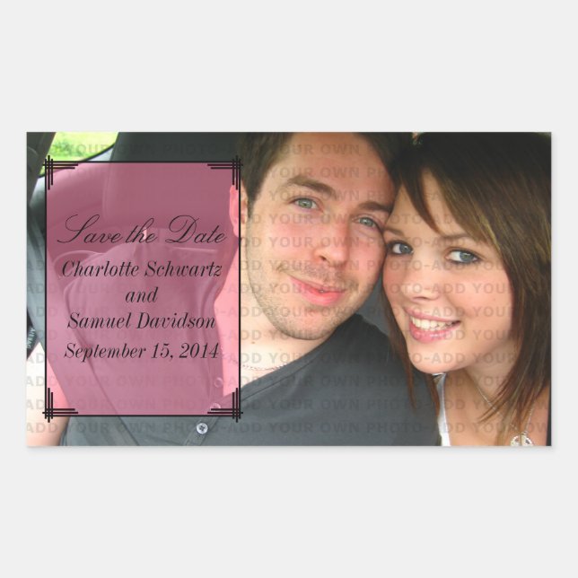 Pink Art Deco Frame Save the Date Stickers (Front)