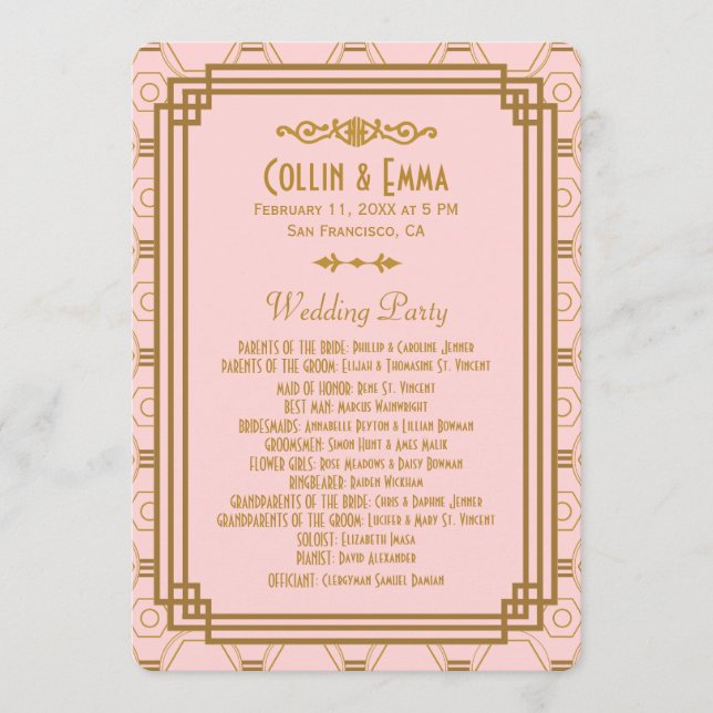 Pink Art Deco Wedding Programs (Front)