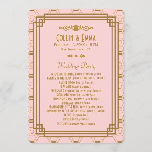 Pink Art Deco Wedding Programs