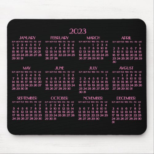 Pink Art Deco Yearly Calendar 2023 Mouse Pad