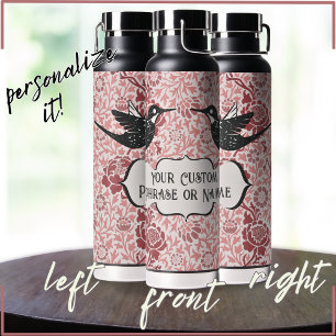 Pink Art Nouveau Floral Girly Grunge Hummingbirds Water Bottle