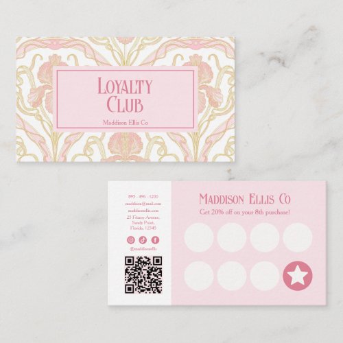 Pink Art Nouveau Floral Loyalty Club Card