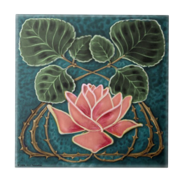Pink Art Nouveau Rose Jugendstil Repro c1900 Ceramic Tile (Front)