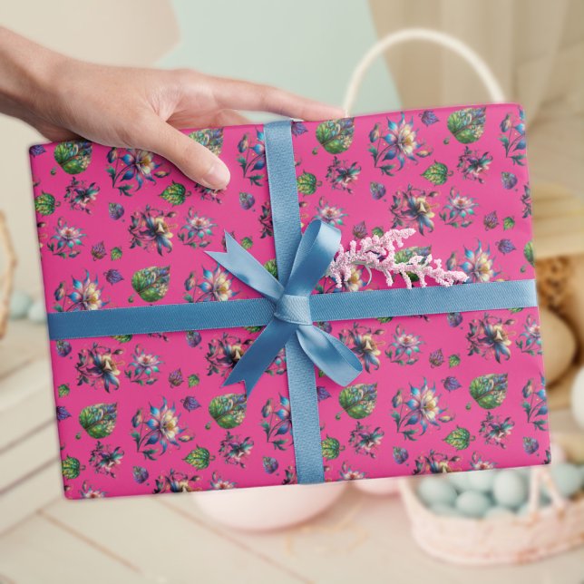Pink Art Nouveau Stained Glass Spring Flowers Wrapping Paper (Creator Uploaded)